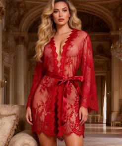 Eyelash Red Lace Sleepwear Gown