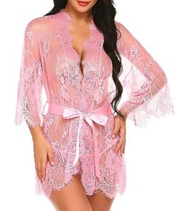 Eyelash Pink Lace Sleepwear Gown