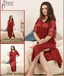 Bridal Glow Lace Nightdress Maroon