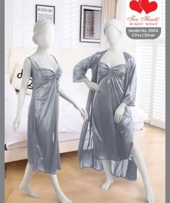 Luxury Silver Satin Bridal Nightwear Set with Robe