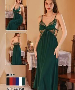 Luxury Emerald Butterfly Cutout Satin Nightgown