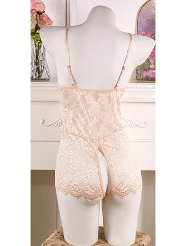 Teddy Nighty Skin / Light Peach - Bow Lace Crotchless Lingerie - Image 3
